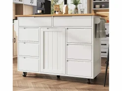 Best Isla de cocina central móvil - Tablero extensible - 8 cajones y 1 puerta - Con estante para especias - MDF - Blanco Isla Cocina