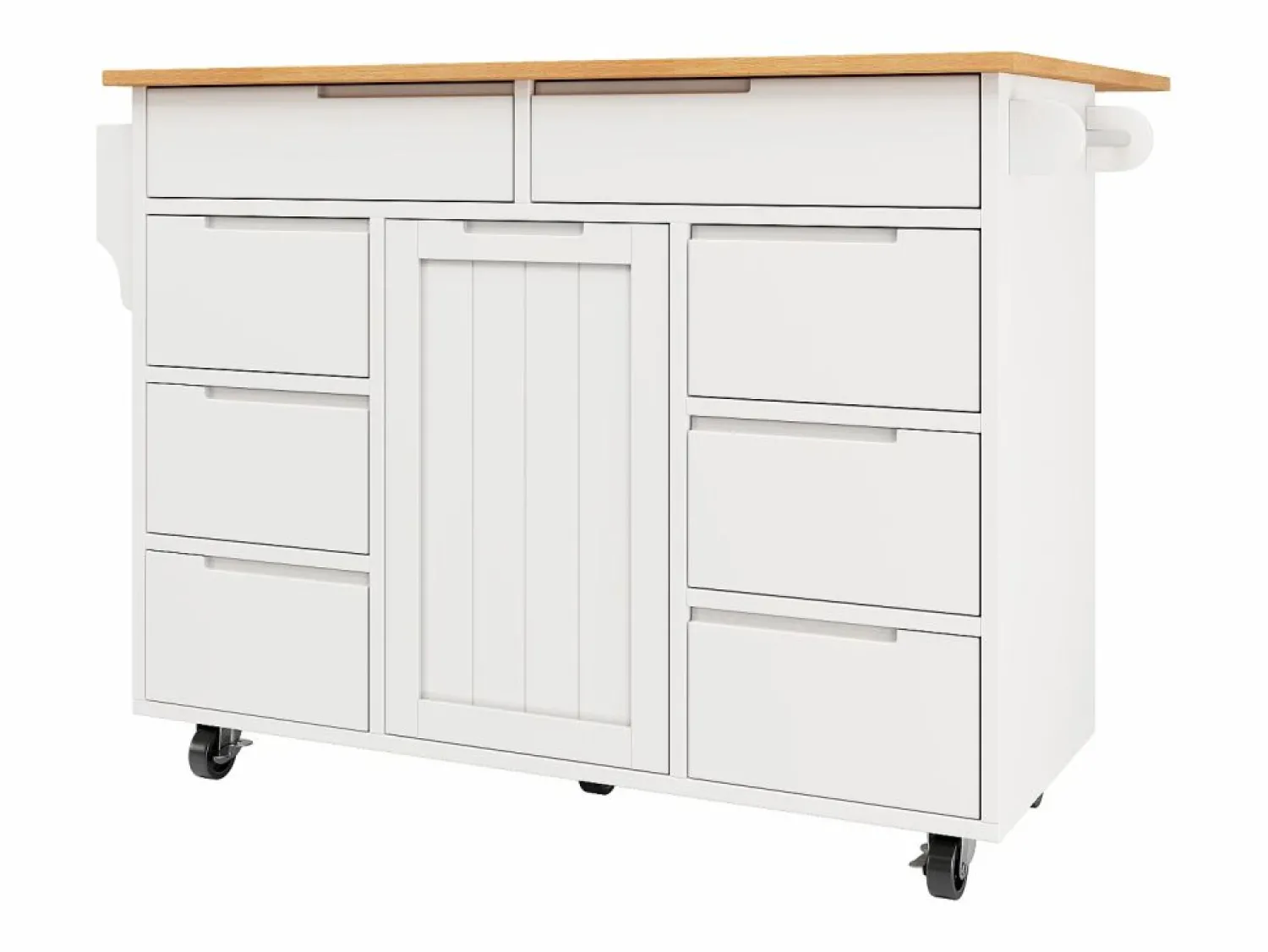 Best Isla de cocina central móvil - Tablero extensible - 8 cajones y 1 puerta - Con estante para especias - MDF - Blanco Isla Cocina