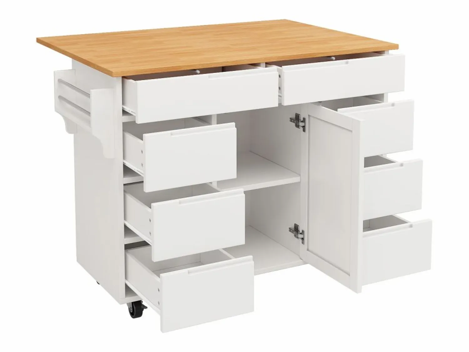 Best Isla de cocina central móvil - Tablero extensible - 8 cajones y 1 puerta - Con estante para especias - MDF - Blanco Isla Cocina