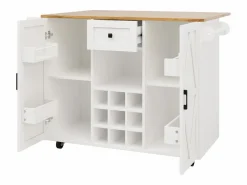 New ModernLuxe Isla de cocina central móvil - Tablero extensible - 1 cajón y 3 puertas con estantes - con toallero - MDF - blanco y natural Color natural claro / Blanco