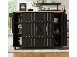 ModernLuxe Isla de cocina central móvil - Tablero extensible - 3 cajones - Con estante para especias y toallero - MDF - Negro