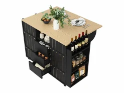 ModernLuxe Isla de cocina central móvil - Tablero extensible - 3 cajones - Con estante para especias y toallero - MDF - Negro