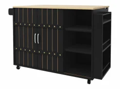 ModernLuxe Isla de cocina central móvil - Tablero extensible - 3 cajones - Con estante para especias y toallero - MDF - Negro
