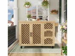 ModernLuxe Isla de cocina central móvil - Tablero extensible - 120x45x92 cm - 2 puertas - con toallero - MDF - decoración de celosía - Natural