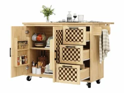 ModernLuxe Isla de cocina central móvil - Tablero extensible - 120x45x92 cm - 2 puertas - con toallero - MDF - decoración de celosía - Natural