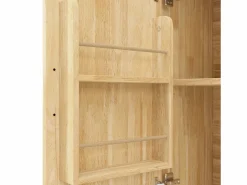 ModernLuxe Isla de cocina central móvil - Tablero extensible - 120x45x92 cm - 2 puertas - con toallero - MDF - decoración de celosía - Natural