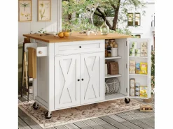 ModernLuxe Isla de cocina central móvil - Tablero extensible - 121x70x90 cm - 1 cajón y 3 puertas - con toallero - MDF -
