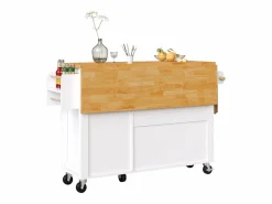 ModernLuxe Isla de cocina central móvil - Tablero extensible - 121x70x90 cm - 1 cajón y 3 puertas - con toallero - MDF -