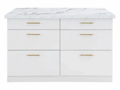 Online Isla de cocina con 6 cajones de MDF y metal - Efecto mármol - ALEGRITA Isla Cocina