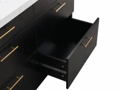 Online Vente-unique Isla de cocina con 6 cajones de MDF y metal - Negro y efecto mármol blanco - ALEGRITA Negro / Blanco