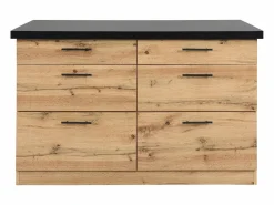Clearance Vente-unique Isla de cocina con 6 cajones de MDF y metal - Negro y Natural claro - ALEGRITA Negro / Color natural claro