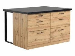 Clearance Vente-unique Isla de cocina con 6 cajones de MDF y metal - Negro y Natural claro - ALEGRITA Negro / Color natural claro