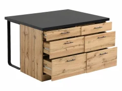 Clearance Vente-unique Isla de cocina con 6 cajones de MDF y metal - Negro y Natural claro - ALEGRITA Negro / Color natural claro