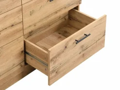 Clearance Vente-unique Isla de cocina con 6 cajones de MDF y metal - Negro y Natural claro - ALEGRITA Negro / Color natural claro