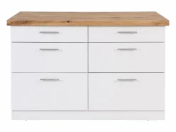 Hot Isla de cocina con 6 cajones de MDF y metal - Blanco y Natural claro - ALEGRITA Isla Cocina