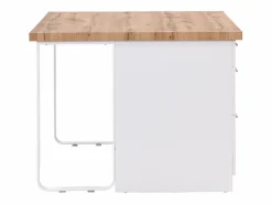 Hot Isla de cocina con 6 cajones de MDF y metal - Blanco y Natural claro - ALEGRITA Isla Cocina