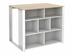 Hot Vente-unique Isla de cocina con 7 huecos - Blanco y natural - OPOLE Color natural claro / Blanco