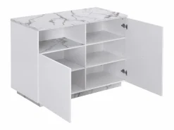 Vente-unique Isla de cocina con 2 puertas y 1 estante de MDF - Efecto mármol - CORELINA Blanco
