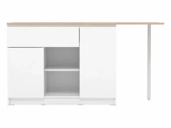 Online Isla de cocina con 2 puertas, 1 cajón y 2 huecos - Blanco y natural - TUNORI Isla Cocina