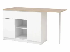 Online Isla de cocina con 2 puertas, 1 cajón y 2 huecos - Blanco y natural - TUNORI Isla Cocina
