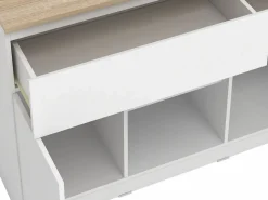 Online Isla de cocina con 2 puertas, 1 cajón y 2 huecos - Blanco y natural - TUNORI Isla Cocina