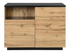 Discount Vente-unique Isla de cocina con 2 puertas y 1 estante de MDF - Natural y negro - CORELINA Negro / Color natural claro