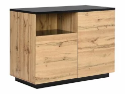 Discount Vente-unique Isla de cocina con 2 puertas y 1 estante de MDF - Natural y negro - CORELINA Negro / Color natural claro