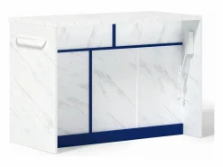 Online Isla de cocina con 3 puertas, 2 cajones y puerto USB - Efecto mármol blanco - Isla Cocina