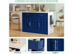 Online Isla de cocina con 3 puertas, 2 cajones y puerto USB - Efecto mármol blanco - Isla Cocina