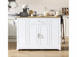 Clearance Merax Isla de cocina con comedor extensible + cajones + 2 puertas - 131,8 x 40/70 x 93,9 cm - MDF - blanca Blanco
