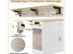 Clearance Merax Isla de cocina con comedor extensible + cajones + 2 puertas - 131,8 x 40/70 x 93,9 cm - MDF - blanca Blanco