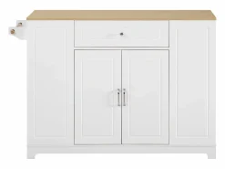 Clearance Merax Isla de cocina con comedor extensible + cajones + 2 puertas - 131,8 x 40/70 x 93,9 cm - MDF - blanca Blanco