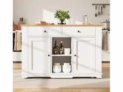 Clearance Isla de cocina con encimera abatible, carrito de cocina con toma de corriente, MDF y metal, y natural (151,5x59,7x91,7 cm) Isla Cocina