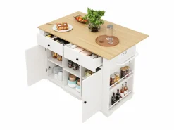 Clearance Isla de cocina con encimera abatible, carrito de cocina con toma de corriente, MDF y metal, y natural (151,5x59,7x91,7 cm) Isla Cocina