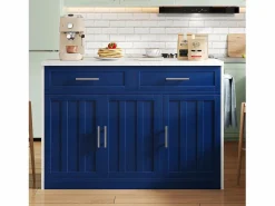 Best Isla de cocina con puerto USB, 3 puertas y 2 cajones - MDF - Blanca y - para salón y cocina Isla Cocina
