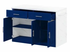 Best Isla de cocina con puerto USB, 3 puertas y 2 cajones - MDF - Blanca y - para salón y cocina Isla Cocina