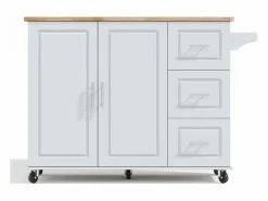 Best Hauss Spole Isla de cocina con ruedas 137x43/76 cm con 3 cajones y 2 puertas - y madera Gris