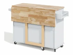 Best Hauss Spole Isla de cocina con ruedas 137x43/76 cm con 3 cajones y 2 puertas - y madera Gris