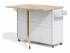 Best Hauss Spole Isla de cocina con ruedas 137x43/76 cm con 3 cajones y 2 puertas - y madera Gris