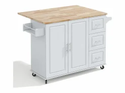 Best Hauss Spole Isla de cocina con ruedas 137x43/76 cm con 3 cajones y 2 puertas - y madera Gris