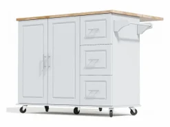 Best Hauss Spole Isla de cocina con ruedas 137x43/76 cm con 3 cajones y 2 puertas - y madera Gris