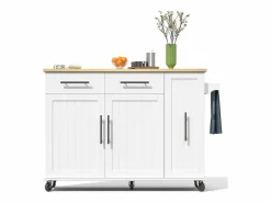 Discount Merax Isla de cocina con ruedas - 120 x 40 x 90 cm - con almacenaje deslizante + 2 cajones + 2 puertas - Blanco