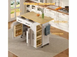 Discount Merax Isla de cocina con ruedas - 120 x 40 x 90 cm - con almacenaje deslizante + 2 cajones + 2 puertas - Blanco