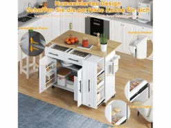 Discount Merax Isla de cocina con ruedas - 120 x 40 x 90 cm - con almacenaje deslizante + 2 cajones + 2 puertas - Blanco