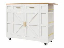 Outlet Isla de cocina con ruedas - 120 x 65 x 90 cm - Carrito con módulos extensibles - 2 puertas + 2 cajones - MDF - Isla Cocina