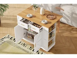Outlet Isla de cocina con ruedas - 120 x 65 x 90 cm - Carrito con módulos extensibles - 2 puertas + 2 cajones - MDF - Isla Cocina