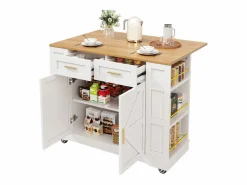 Outlet Isla de cocina con ruedas - 120 x 65 x 90 cm - Carrito con módulos extensibles - 2 puertas + 2 cajones - MDF - Isla Cocina