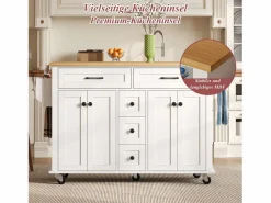 Hot Isla de cocina con ruedas - 140 x 65 x 89 cm - con encimera extensible + 5 cajones + 4 puertas - Isla Cocina