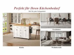 Hot Isla de cocina con ruedas - 140 x 65 x 89 cm - con encimera extensible + 5 cajones + 4 puertas - Isla Cocina