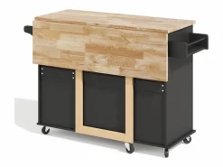 Hot Isla de cocina con ruedas 137x43/76 cm con 3 cajones y 2 puertas - y madera Isla Cocina